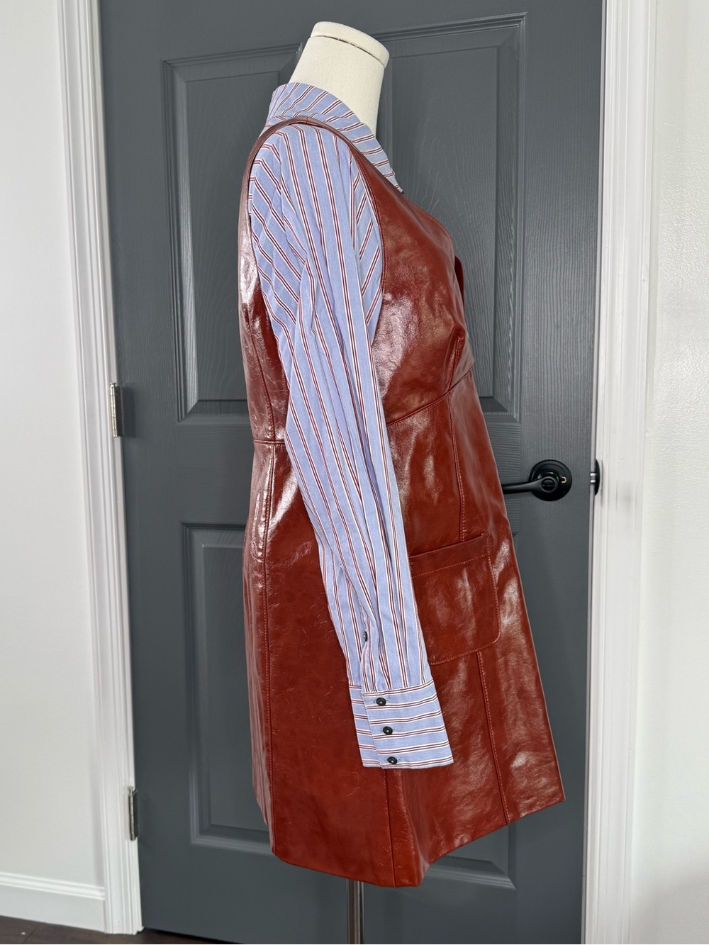 Cinq a Sept Tade Faux Leather Pinafore Shirtdress - Picture 5 of 6